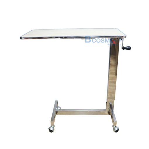 EB0001-CR-โต๊ะคร่อมเตียง-หน้าไม้โฟเมก้า-ขอบสแตนเลส-สีครีม