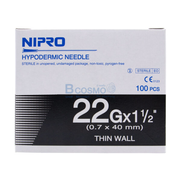 เข็มฉีดยา NIPRO 22G x 1 1/2" [100 ชิ้น/กล่อง]