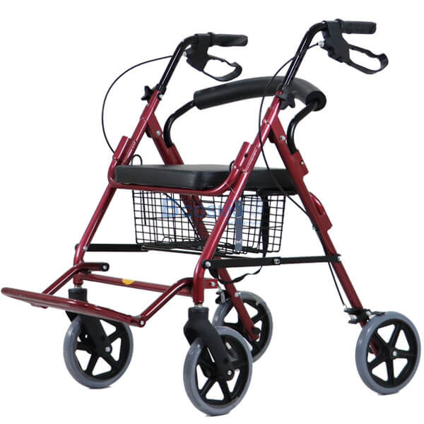 P-6767 - Wheelchair Rollator รถเข็นหัดเดินมีที่วางเท้า 2 in 1 สีแดง-19