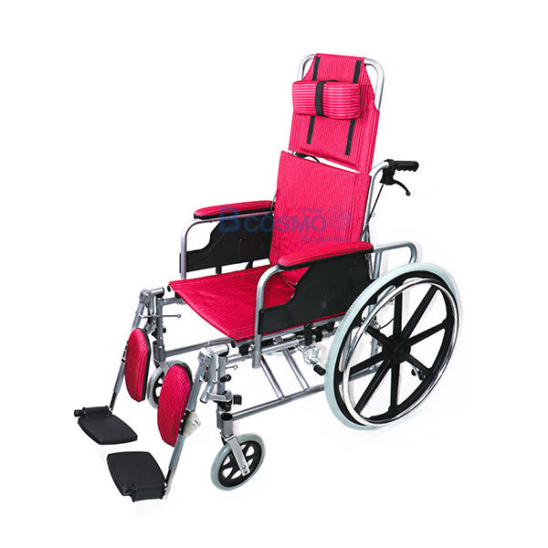 WC0301-R-รถเข็นอัลลอยด์ปรับนอนเบาะผ้าแดง-Y955-WHEELCHAIR