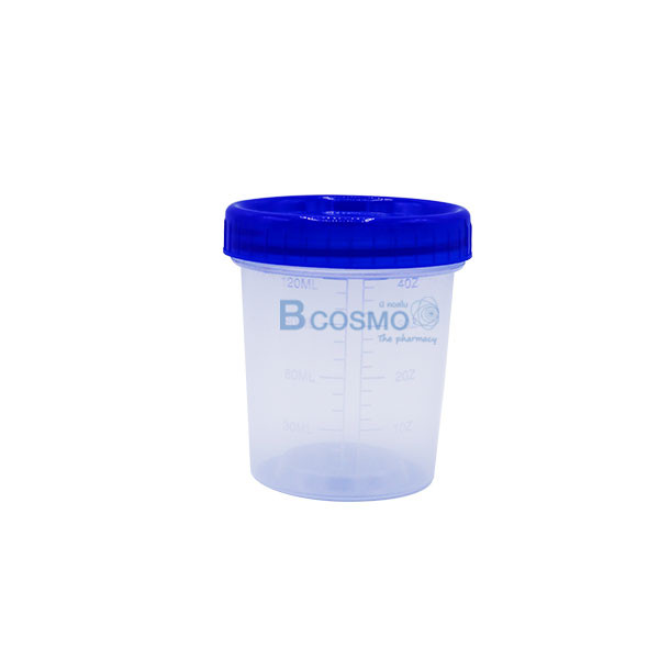 ถ้วยตวงพลาสติก มีฝาครอบสีน้ำเงิน 120 ml. [10 ชิ้น/แพ็ค]