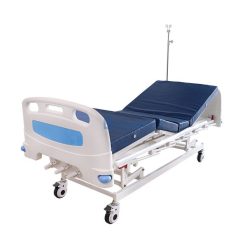 เตียงผู้ป่วยมือหมุน 3 ไกร์ ราวสไลด์สูง สีฟ้า YD-S301