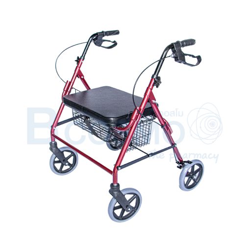 WC0408 R Wheelchair Rollator รถเข็นหัดเดิน 2 in 1 ล้อ 8 นิ้วเบาะใหญ่ สีแดง Y882LW 1