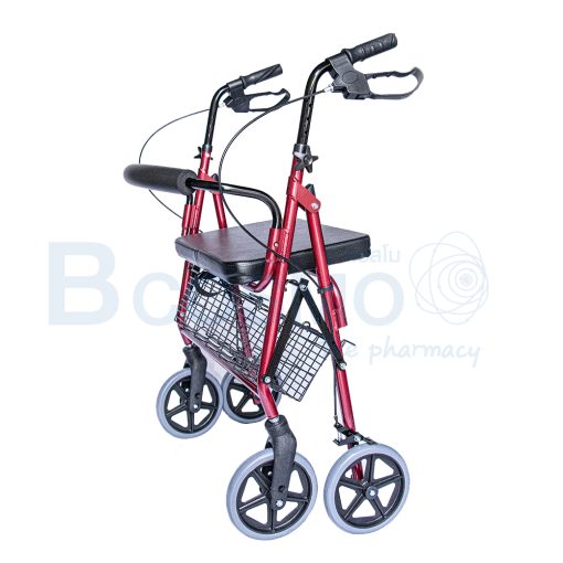 WC0408 R Wheelchair Rollator รถเข็นหัดเดิน 2 in 1 ล้อ 8 นิ้วเบาะใหญ่ สีแดง Y882LW 2